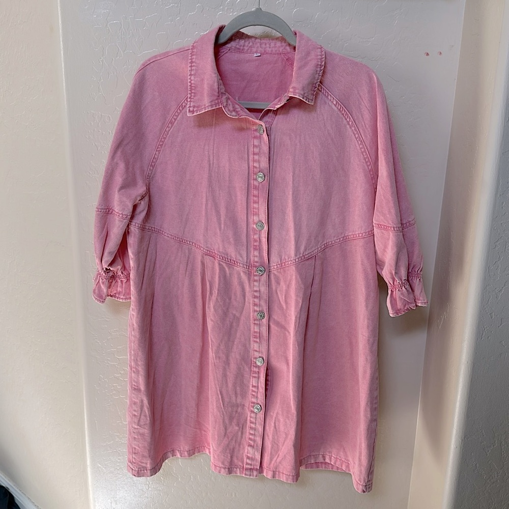 Button down pink denim dress